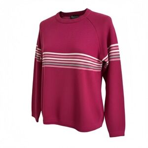 Vintage Meister Pink Striped Crew Neck‎ Knit Ski Sweater Women's Long Sleeve
